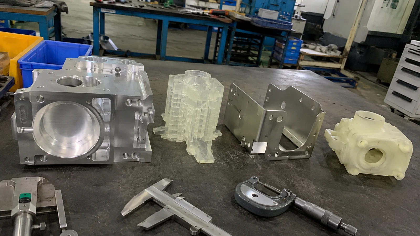 Prototype manufacturing process bench with CNC 3D printed and acrylic parts