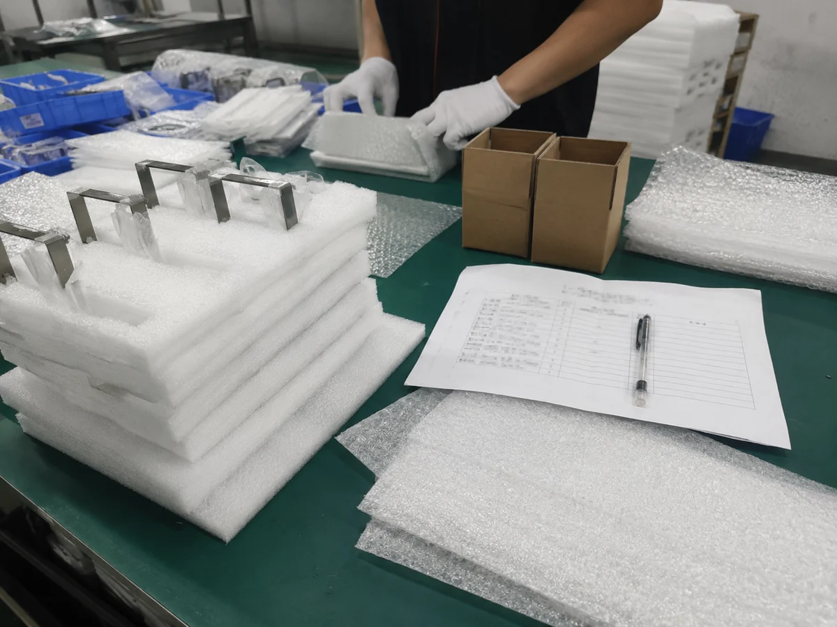 Prototype parts packed with foam before shipment